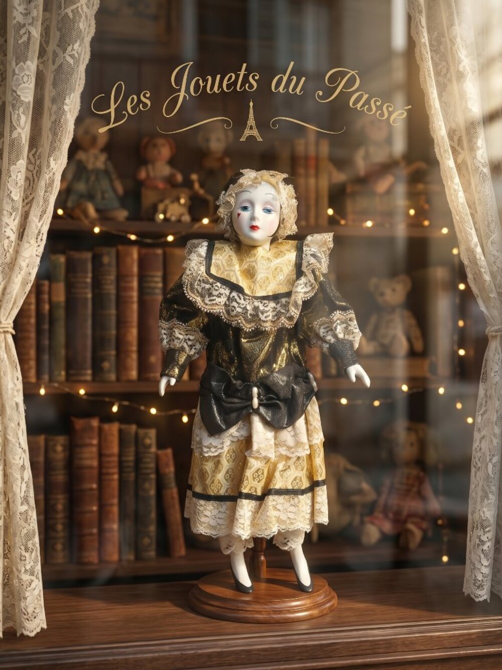 Vintage Pierrot Harlequin Doll Hand-painted Porcelain Face Hands Calves Feet